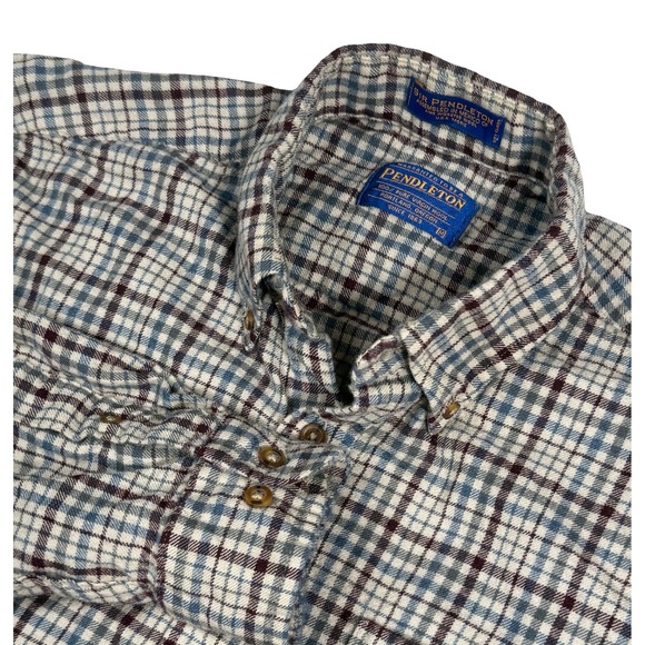 Pendleton Men's Wool Fireside Plaid Button Down Shirt Long Sleeve Brown Gray Med - Picture 1 of 7